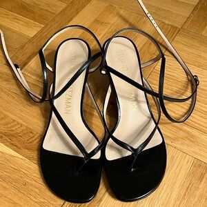 Stuart Weitzman Black Strappy Lace-Up Thong Sandals